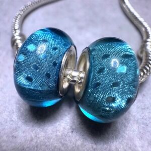 Teal Blue Sparkle Glitter Bead European Style Charm fits PANDORA